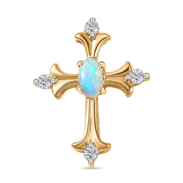 AA Natürlicher, äthiopischer Welo Opal und Moissanit-Kreuz-Anhänger - 0,24 ct. image number 0