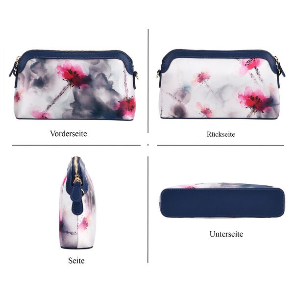 LA MAREY Crossbody Tasche aus 80% Seidenbrokat und 20% Echtleder, Blumenmuster, 24x5.5x14cm, Blau-rosa image number 4