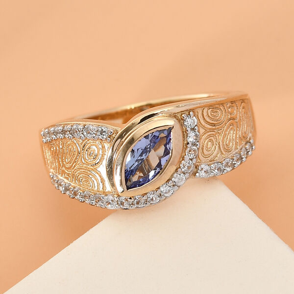 Tansanit und Zirkon Ring 925 Silber vergoldet  ca. 0,68 ct image number 2