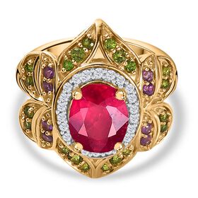 Afrikanischer Rubin und Chromdiopsid Ring, ca. 3.49 ct