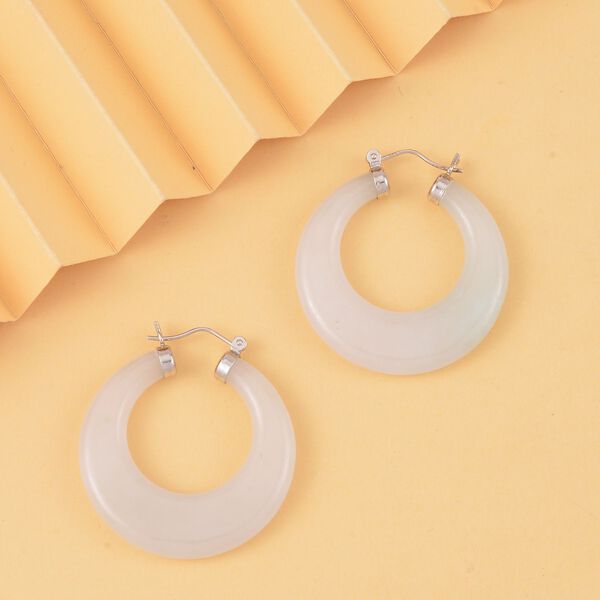 Wei&szlig;e Jade Ohrringe 925 Silber rhodiniert ca. 77.00 ct image number 1