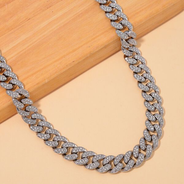 Wei&szlig;er Kristall Halskette ca. 50 cm, Silberfarben image number 1