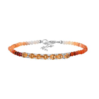 Feuer opal Armband ca. 18 cm + 3.5 cm Extender 925 Silber platiniert ca. 7.64 ct
