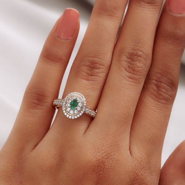 Sambischer Smaragd und Zirkon-Ring, 925 Silber Gelbgold Vermeil  ca. 0,79 ct image number 3