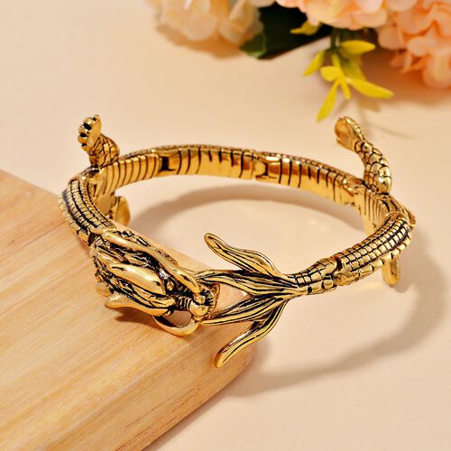 Designer Style- Drachen Armreif Reiner Edelstahl ca. 20 cm ca. 71,50g, Goldfarben image number 1