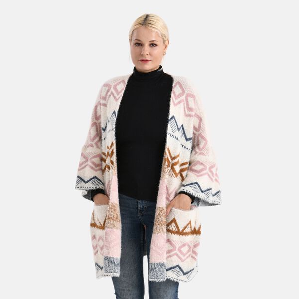 La Marey - Aztekenmuster-Cardigan, One Size, 75x85cm, Rosa-Blau image number 5