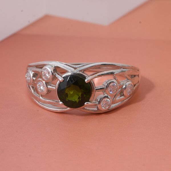 Natürlicher Chromdiopsid und Moissanit Ring - 1 ct. image number 1