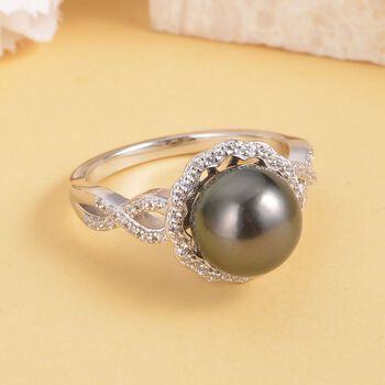 Tahiti Perle und wei&szlig;er Zirkon-Ring