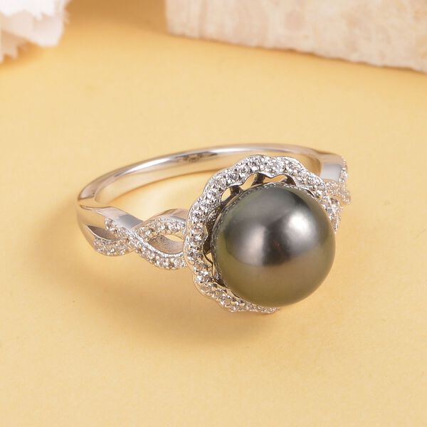 Tahiti Perle und wei&szlig;er Zirkon-Ring image number 2