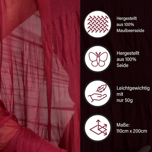 LA MAREY &ndash; 100% Maulbeeren-Seidenschal, Chiffon, 110x200cm, rot image number 3