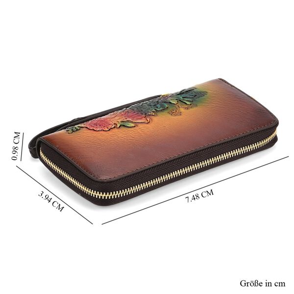 PU-Brieftasche mit gepr&auml;gtem Hirsch- und Blumenmuster, 19x2,5x10cm, Hellbraun image number 7