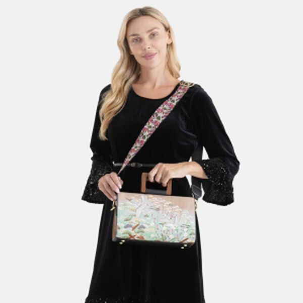 Florale Kunstprint Clutch-Crossbody-Tasche, 30 x 13 x 19 cm, Apricot image number 2