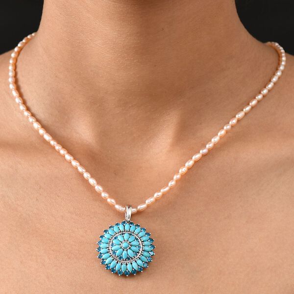 D joy Sleeping Beauty Türkis, Anhänger mit Perle Kette, ca. 45 cm, 925 Silber rhodiniert image number 3