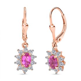 AAA Lab Grown Rosa Saphir, Weißer Zirkon Ohrringe 925 Silber 750 rosévergoldet ca. 2.17 ct
