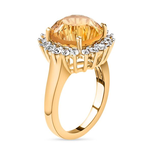 Hanabi Schliff - Citrin und wei&szlig;er Zirkon-Ring, 925 Silber Gelbgold Vermeil  ca. 7,72 ct image number 5