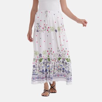 Maxirock mit Blumenprint, 90 cm, Wei&szlig; mit floralen Akzenten - Einheitsgr&ouml;&szlig;e, wei&szlig;