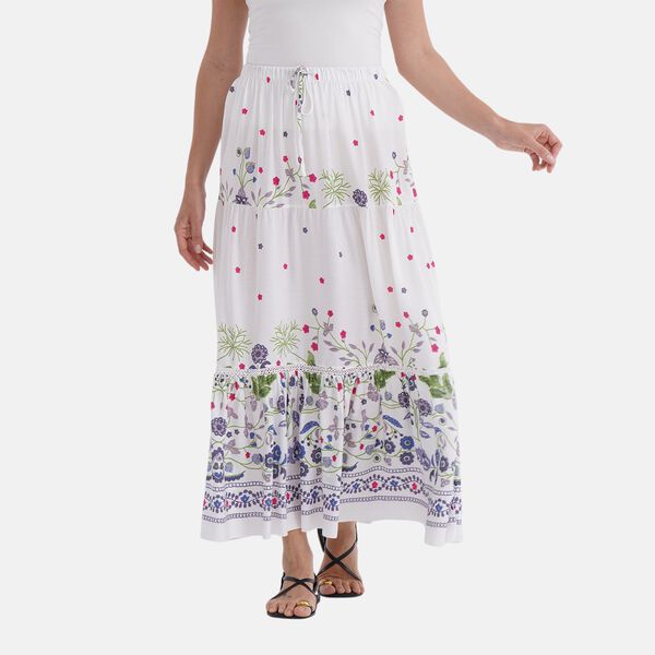 Maxirock mit Blumenprint, 90 cm, Wei&szlig; mit floralen Akzenten - Einheitsgr&ouml;&szlig;e, wei&szlig; image number 2