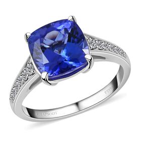 RHAPSODY zertifiziert und geprüft AAAA Tansanit und VS Diamant Ring in 950 Platin - 4 ct.