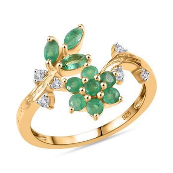 Kagem Sambischer Smaragd Ring 925 Silber 750 Gelbgold Vermeil (Gr&ouml;&szlig;e 21.00) ca. 1,23 ct