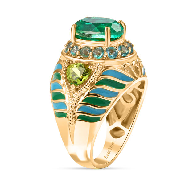 EverTrue Pfau Triplett Quarz, Peridot und blauer Apatit emaillierter Ring - 4,59 ct. image number 4