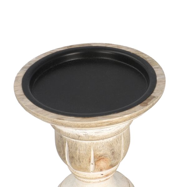 Set aus 2 antiken geschnitzten Holzkerzenhaltern mit quadratischem St&auml;nder, 38cm, Beige image number 6