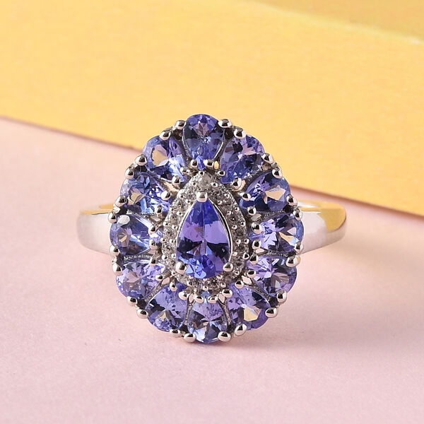 Tansanit und weißer Zirkon-Ring, 925 Silber platiniert  ca. 2,22 ct image number 2