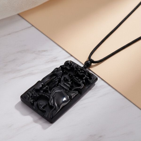 Majest&auml;tischer W&auml;chter - Schwarzer Jadeit-Guan Gong, Halskette Flexibles cm ca. 125.00 ct image number 1