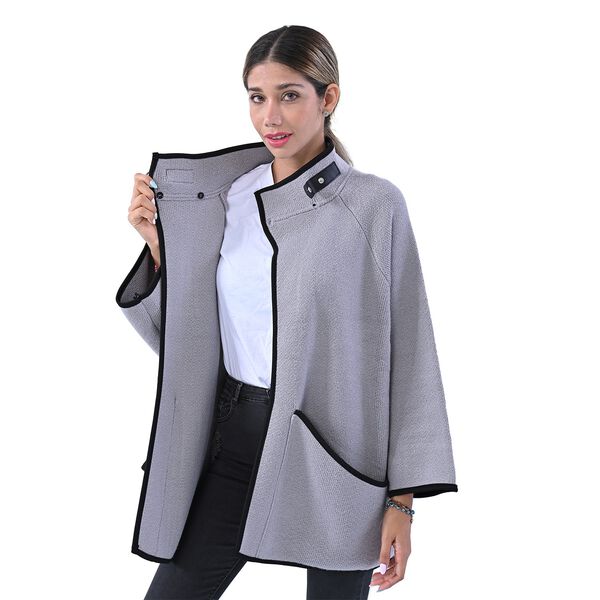 TAMSY: Strick-Mantel für Damen mit Schnalle, Hellgrau  image number 5