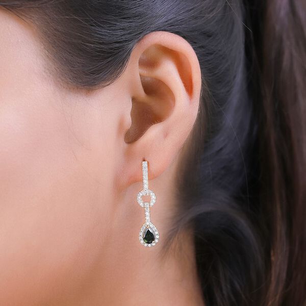 Natürliche Chrom Turmalin und weiße Zirkon-Ohrringe - 1,50 ct. image number 3