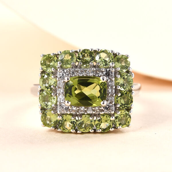 Nat&uuml;rlicher Peridot und Zirkon-Ring, 925 Silber platiniert  ca. 3,22 ct image number 2