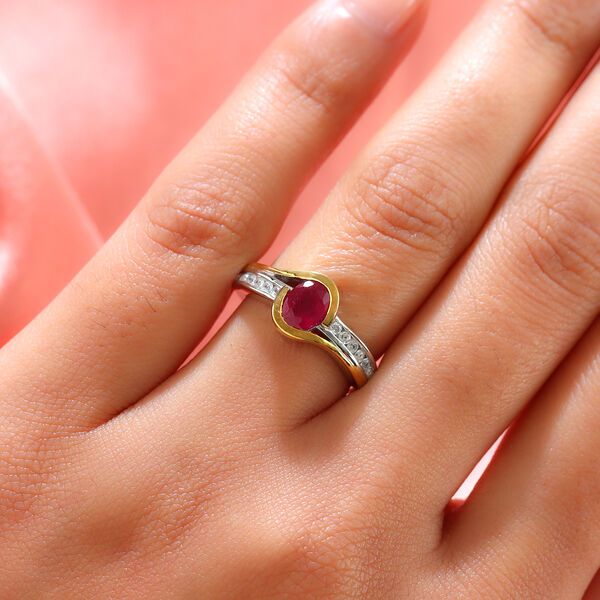 Afrikanischer Rubin und Zirkon Ring 925 Silber Bicolor  ca. 1,41 ct image number 3