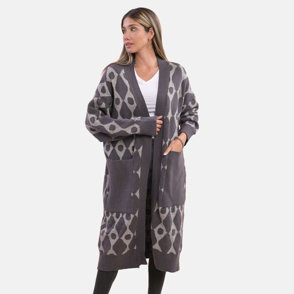 LA MAREY - offene Strickjacke mit Farbkontrast, Einheitsgr&ouml;&szlig;e Grau image number 2