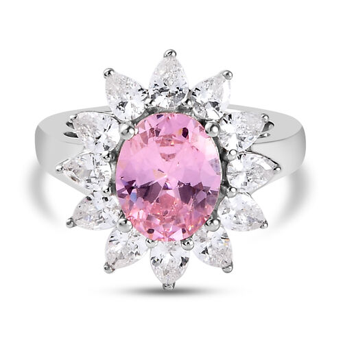 Rosa und Weißer Zirkonia Ring Messing Ionenbeschichtetes Platin image number 0