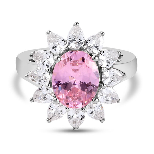 Rosa und Wei&szlig;er Zirkonia Ring Messing Ionenbeschichtetes Platin