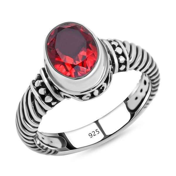 Royal Bali - Leuchtend Rot Triplette Quarz Ring 925 Silber (Gr&ouml;&szlig;e 18.00) ca. 2.15 ct