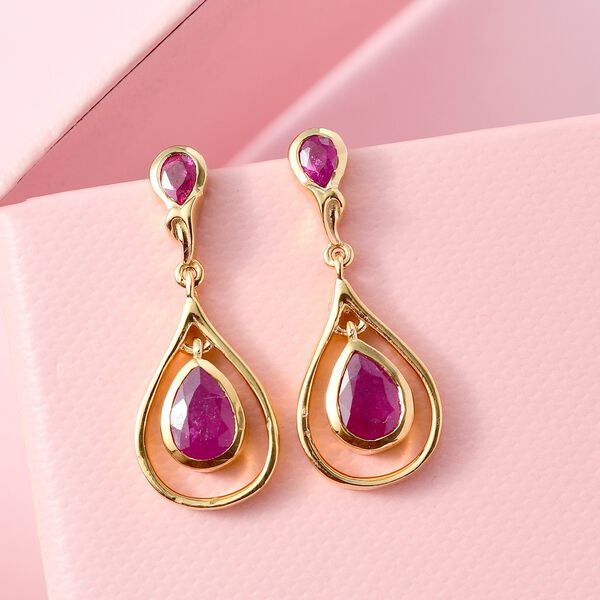 Afrikanische Rubin (Fissure gef&uuml;llt) Ohrringe, 925 Silber vergoldet ca. 2.40 ct image number 2