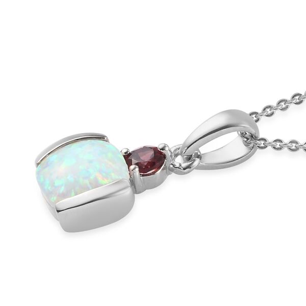 Nat&uuml;rlicher australischer Opal und roter Granat Ring und Anh&auml;nger mit Kette ca. 48 cm. 925 Silber Platin-&Uuml;berzug 1,97 ct image number 8