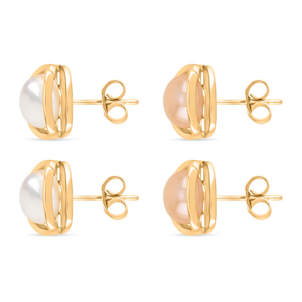 2er Set - Rosa Süßwasser Perle, Weiße Süßwasser Perle Ohrringe, Nickelfreies Messing, Goldfarben image number 4