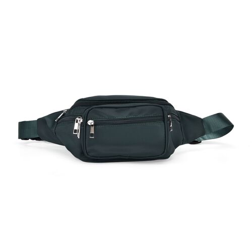 Gürteltasche mit RFID-Schutz, Nylon, 6 Reißverschlussfächer, Schnellverschluss, verstellbarer Schultergurt, Größe 37x10x13,5?cm, schwarz