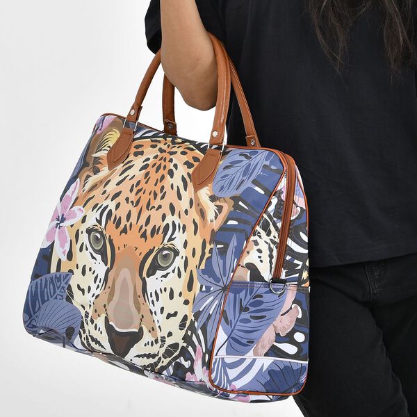 Safari-Tasche mit 100cm Schulterriemen und Leopardenmuster, Blau image number 3