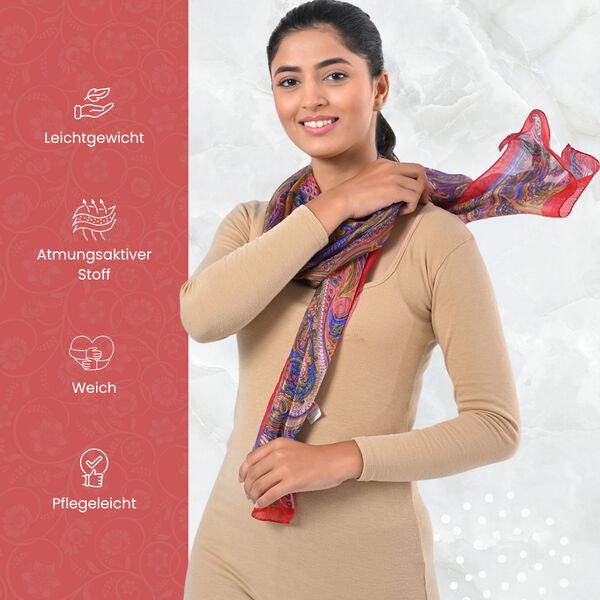 Bedruckter Schal aus 100% Seide, Mehrfarbiges Muster mit blauer und rosa Bordüre, 70x200 cm image number 3