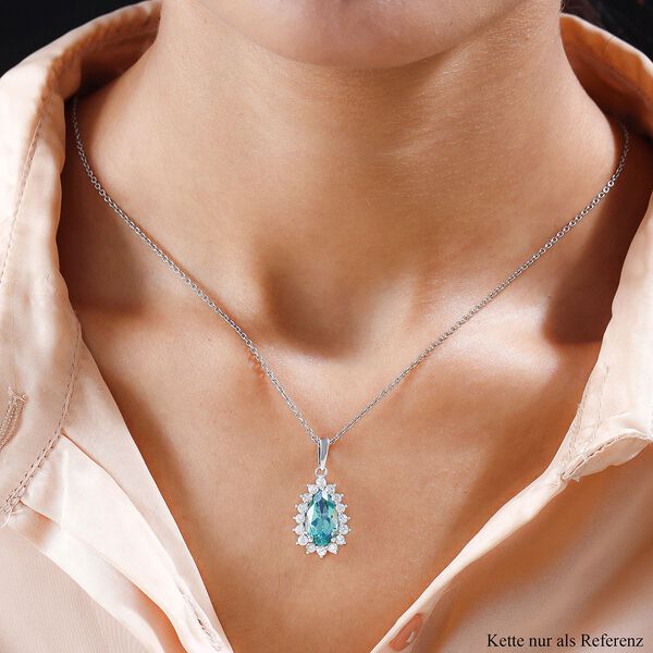 Pfau Triplett Quarz und Zirkon-Halo-Anh&auml;nger in Silber, 5,22 ct. image number 2