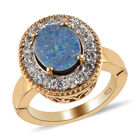 Boulder Opal und Zirkon Magnetischer Ring mit Öffnungsmechanismus 925 Silber vergoldet (Größe 16.00) ca. 2,51 ct image number 3