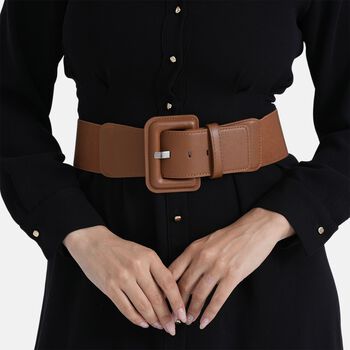 Stretch-Tailleng&uuml;rtel mit quadratischer Schnalle, 45x6cm, Karamell