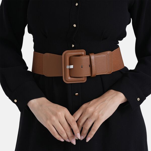 Stretch-Tailleng&uuml;rtel mit quadratischer Schnalle, 45x6cm, Karamell image number 3