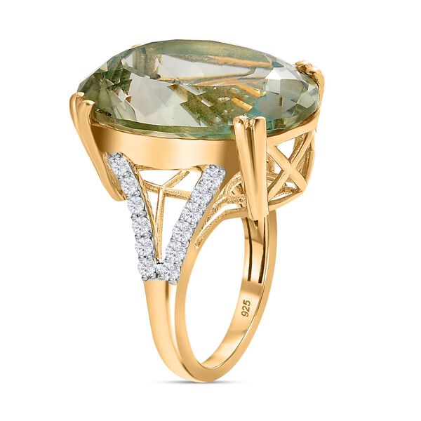 AA Prasiolith, Weißer Zirkon Ring, 925 Silber Gelbgold Vermeil (Größe 19.00) ca. 29.64 ct image number 5