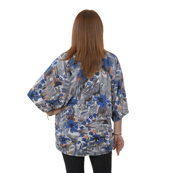 TAMSY - Drapiertes Top mit V-Ausschnitt, One Size, grau/blau image number 2