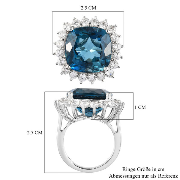 Premium London Blau Topas und Zirkon-Ring, 925 Silber platiniert  ca. 24,16 ct image number 7