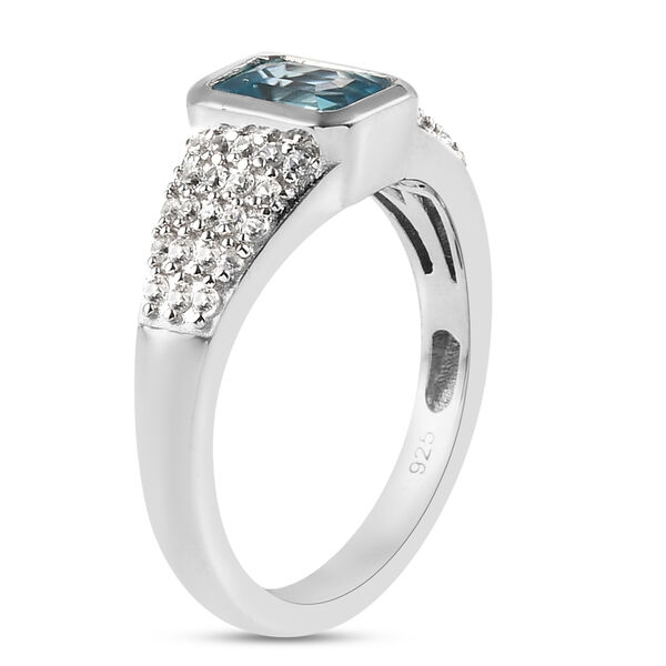 Kambodschanischer blauer und Wei&szlig;er Zirkon Ring 925 Silber platiniert image number 7