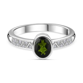Nat&uuml;rlicher Chromdiopsid, Wei&szlig;er Zirkon Ring 925 Silber platiniert (Gr&ouml;&szlig;e 17.00) ca. 0,90 ct